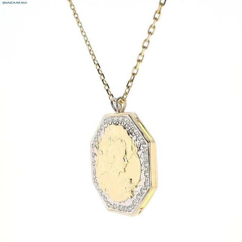 Ketting met hanger - 14 karaat Geel goud, Witgoud - 0.96ct., Sieraden, Tassen en Uiterlijk, Antieke sieraden