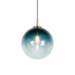 Art Deco hanglamp messing met oceaanblauw glas 33 cm -, Huis en Inrichting, Lampen | Hanglampen, Nieuw, Glas, Art Deco, 75 cm of meer