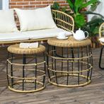 TRUUSK Rattan Bijzettafel 2-delig Stapelbaar Salontafel Khak, Verzenden, Nieuw