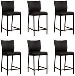 Set van 6 Zwarte leren moderne barkrukken - poot vierkant zw, Overige kleuren, Nieuw, Leer, Ophalen of Verzenden