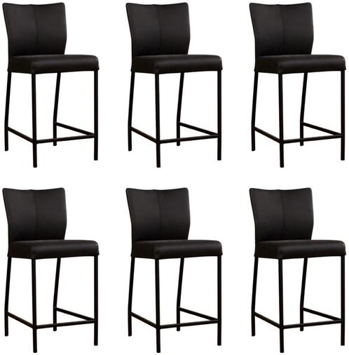 Set van 6 Zwarte leren moderne barkrukken - poot vierkant zw, Huis en Inrichting, Stoelen, Vijf, Zes of meer stoelen, Overige kleuren