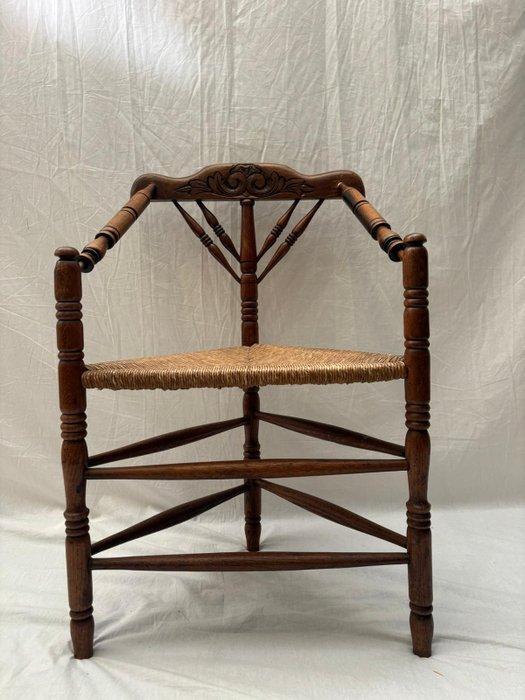Stoel - Franse Bobbin Hoekstoel met Rieten Afwerking - Hout,, Antiek en Kunst, Curiosa en Brocante