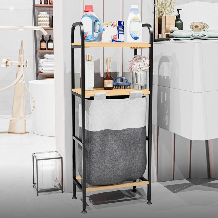 [en.casa] Badkamerrek Pello met 2 planken en 1 waszak 100x39, Huis en Inrichting, Badkamer | Badkamermeubels, Verzenden