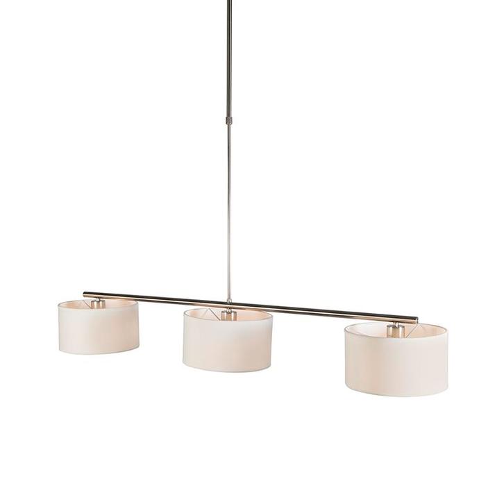 Moderne hanglamp staal met witte kappen 3-lichts - VT, Huis en Inrichting, Lampen | Hanglampen, Nieuw, Overige materialen, 75 cm of meer