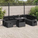 vidaXL 9-delige Loungeset met kussens poly rattan zwart, Verzenden, Nieuw, Rotan, Loungeset