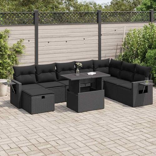 vidaXL 9-delige Loungeset met kussens poly rattan zwart, Tuin en Terras, Tuinsets en Loungesets, Loungeset, Nieuw, Rotan, Verzenden