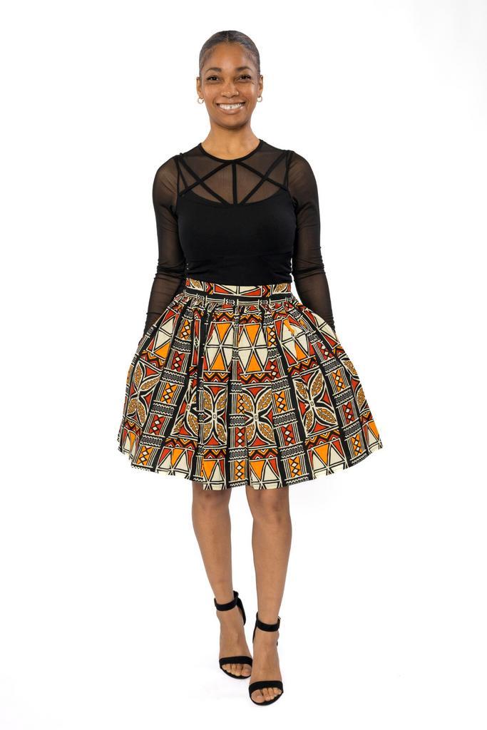Afrikaanse print mini rok - Rood Oranje Bogolan Symbols - S, Kleding | Dames, Rokken, Nieuw, Ophalen of Verzenden