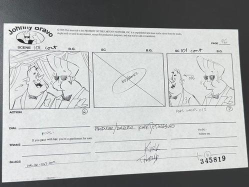 Hanna-Barbera - Productiestoryboardpagina, ondertekend door, Cd's en Dvd's, Dvd's | Tekenfilms en Animatie