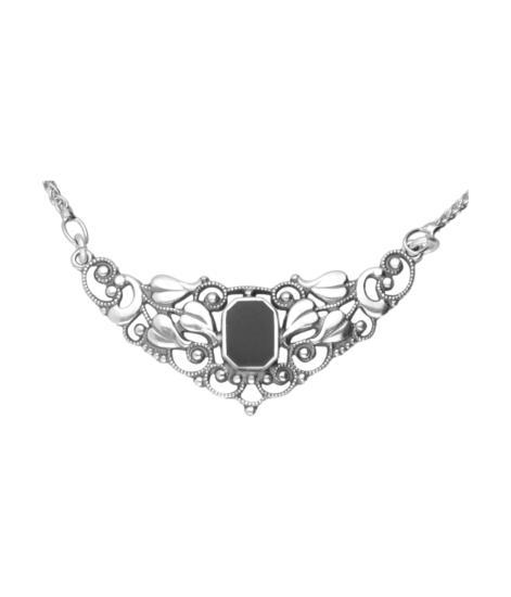 Zilveren Vrije vorm met zwarte inleg Art Nouveau Jugendstil, Sieraden, Tassen en Uiterlijk, Kettingen, Nieuw, Verzenden