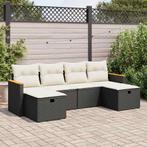 vidaXL 6-delige Loungeset met kussens poly rattan zwart, Verzenden, Nieuw, Rotan, Loungeset