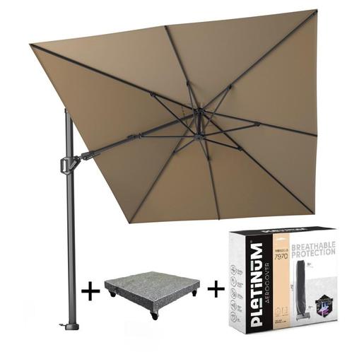 Challenger T2 zweefparasol 350x260 cm taupe met, Tuin en Terras, Parasols, Nieuw, Ophalen of Verzenden