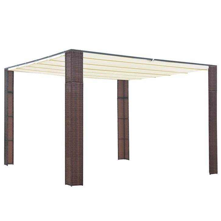 vidaXL Prieel met dak 300x300x220 cm poly rattan bruin en, Tuin en Terras, Partytenten, Nieuw, Verzenden