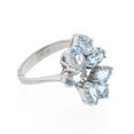 18 Krt. Witgouden cocktail ring met aquamarijn (vintage), Gebruikt, Overige kleuren, Ophalen of Verzenden, 17 tot 18