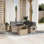 vidaXL 6-delige Loungeset met kussens poly rattan beige, Verzenden, Nieuw, Rotan, Loungeset