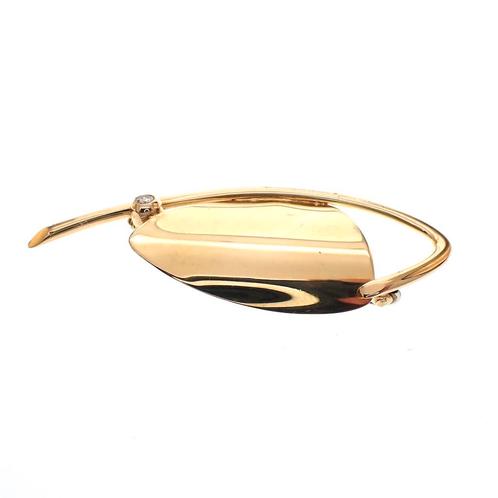Gouden fantasie broche met diamant | 0,07 ct. (vintage), Sieraden, Tassen en Uiterlijk, Broches, Overige kleuren, Gebruikt, Met edelsteen
