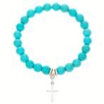 Fako Bijoux® - Armband - Turquoise Kralen - Kruisje - 8mm, Verzenden, Nieuw