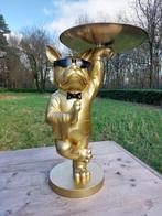 Beeld, gold buldog with gold plateau 55 cm high - 55 cm -