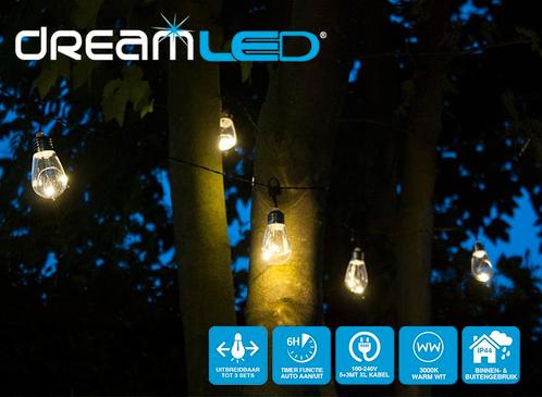 Dreamled vintage verlichting - 5 meter met 10 ledlampen, Huis en Inrichting, Lampen | Losse lampen, Nieuw, Verzenden