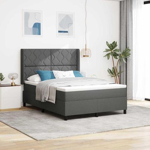 vidaXL Boxspringbed met Matras & LED in Donkergrijs, 140x200, Huis en Inrichting, Slaapkamer | Bedden, 200 cm, Nieuw, 140 cm, Tweepersoons