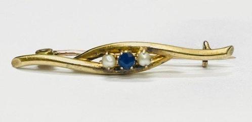 Zonder Minimumprijs - Broche - 14 karaat Geel goud Saffier -, Sieraden, Tassen en Uiterlijk, Antieke sieraden