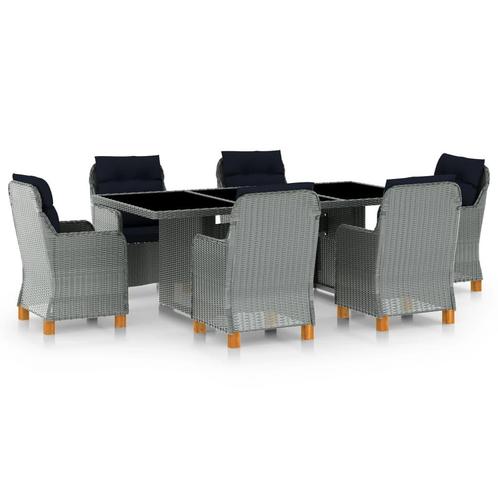vidaXL 7-delige Tuinset met kussens poly rattan lichtgrijs, Tuin en Terras, Tuinsets en Loungesets, Tuinset, Nieuw, 6 zitplaatsen