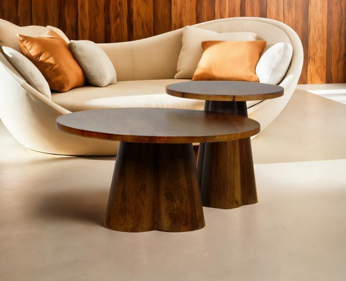 Salontafel Balou rond set van 2 mangohout - Walnoot -, Huis en Inrichting, Tafels | Salontafels, Nieuw, Ophalen of Verzenden