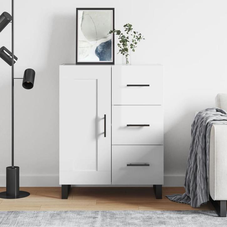 vidaXL Dressoir 69,5x34x90 cm bewerkt hout hoogglans wit, Huis en Inrichting, Kasten | Dressoirs, 25 tot 50 cm, Nieuw, 50 tot 100 cm
