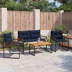 vidaXL Buitenmeubelset met kussen 4 pcs Marineblauw, Tuin en Terras, Tuinsets en Loungesets, Verzenden, Nieuw