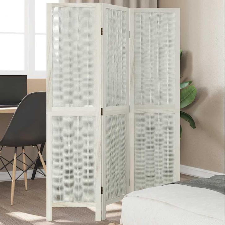 vidaXL Kamerscherm met 3 panelen massief paulowniahout wit, Huis en Inrichting, Woonaccessoires | Kamerschermen, Nieuw, Verzenden