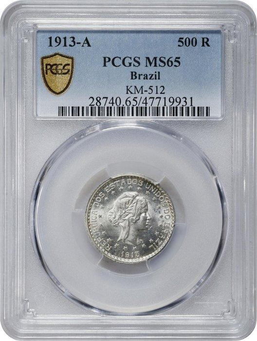Brazilië. 500 Reis 1913 - PCGS MS65, Postzegels en Munten, Munten | Europa | Niet-Euromunten
