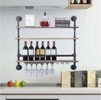 Industriëel Wandwijnrek Hout en Metaal – 3 Lagen Wijnrek, Huis en Inrichting, Verzenden, Nieuw