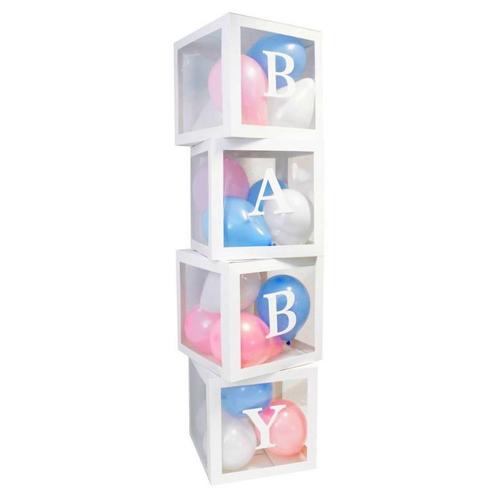 Vier doorzichtig letter ballon blokken Baby wit met 24 blauw, Kinderen en Baby's, Kraamcadeaus en Geboorteborden, Nieuw, Verzenden