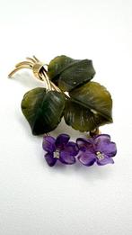 Broche - 14 karaat Geel goud Amethist - Diamant