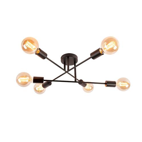 Industriële plafondlamp zwart 6-lichts - Sydney, Huis en Inrichting, Lampen | Plafondlampen, Nieuw, Overige materialen