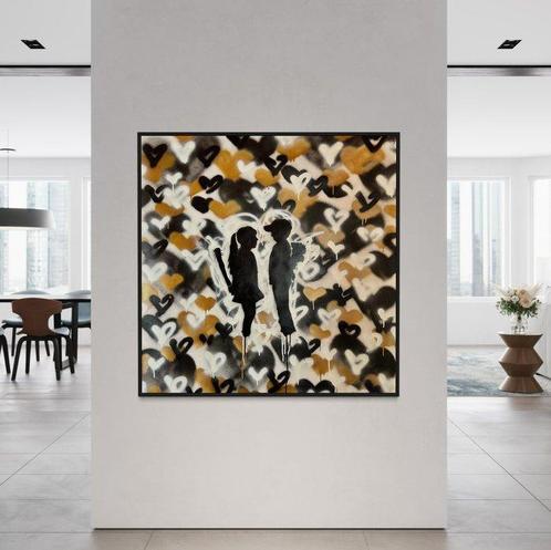 Timo Wedell (1994) - Gold Couple Like Banksy - XL · No, Antiek en Kunst, Kunst | Schilderijen | Modern