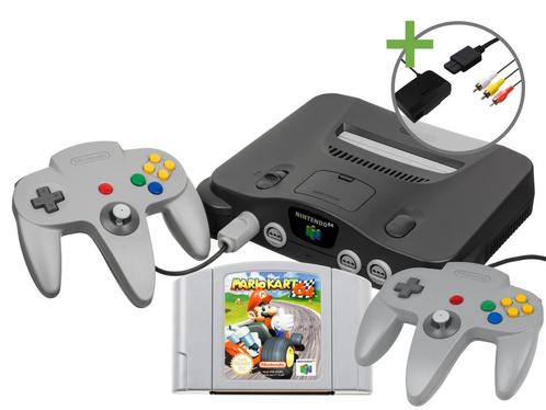 Nintendo 64 Starter Pack - Mario Kart 64 Double Controllers, Spelcomputers en Games, Spelcomputers | Nintendo 64, Zo goed als nieuw