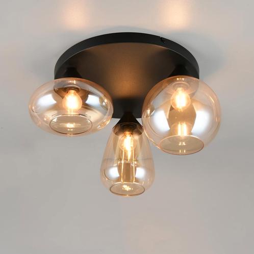 Plafondlamp Glas - Nieuw - Smoke - Amber - Direct Leverbaar, Huis en Inrichting, Lampen | Plafondlampen, Nieuw, Glas, Metaal, Verzenden