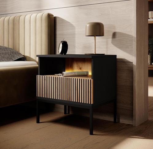Meubella nachtkastje Legend zwart met lade 56cm hoog, Huis en Inrichting, Slaapkamer | Nachtkastjes, Nieuw, Verzenden