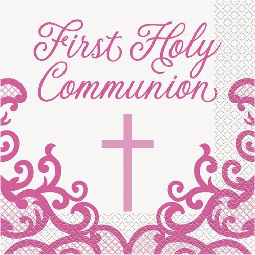 Communie Servetten Roze First Holy Communie 16st, Hobby en Vrije tijd, Feestartikelen, Nieuw, Verzenden