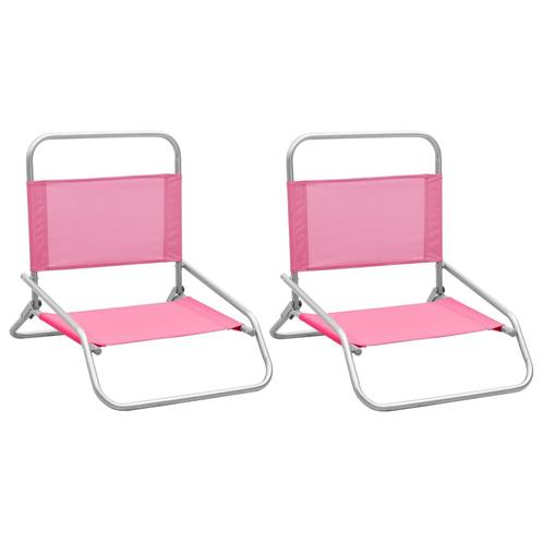 vidaXL Strandstoelen 2 st inklapbaar stof roze, Tuin en Terras, Tuinstoelen, Nieuw, Verzenden