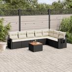 vidaXL 8-delige Loungeset met kussens poly rattan zwart, Tuin en Terras, Verzenden, Nieuw, Rotan, Loungeset