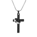Fako Bijoux® - Ketting - Kruis Met Ring - Zwart, Verzenden, Nieuw
