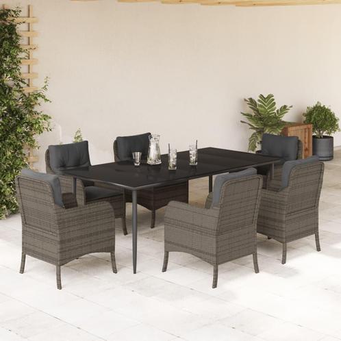 vidaXL 7-delige Tuinset met kussens poly rattan grijs, Tuin en Terras, Tuinsets en Loungesets, Tuinset, Nieuw, 6 zitplaatsen, Rotan