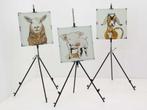 Set van 3 handgemaakte schilderijen dieren 50x50cm (bxd) -, Werkplek, Overige typen, Gebruikt, Ophalen of Verzenden