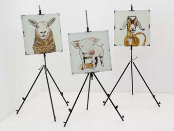 Set van 3 handgemaakte schilderijen dieren 50x50cm (bxd) -