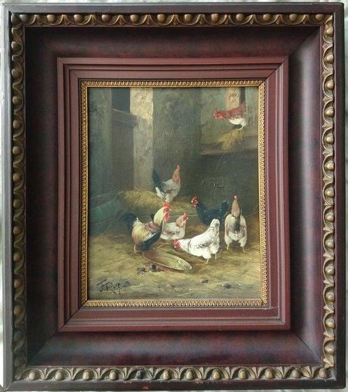 F Rolf (XIX-XX) - De kippenschuur, Antiek en Kunst, Kunst | Schilderijen | Klassiek