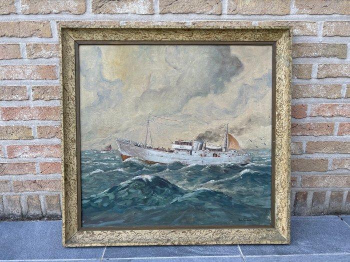 Robert Vanheste (1913-2002) - Marine met stoomschip, Antiek en Kunst, Kunst | Schilderijen | Klassiek