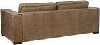 Leren bank Fine, 3-zitsbank - Vintage Leer Taupe - Hout, Bru, Nieuw, Modern, Rechte bank, Leer