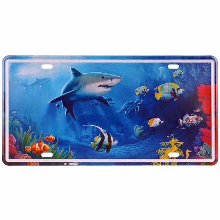 Amerikaans nummerbord - Haai en vissen in oceaan NIEUW, Huis en Inrichting, Woonaccessoires | Tekstborden en Spreuken, Nieuw, Ophalen of Verzenden