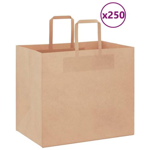 vidaXL Papieren zakken 250 st met hengsels 32x22x28 cm bruin, Diversen, Cadeauverpakkingen, Nieuw, Verzenden